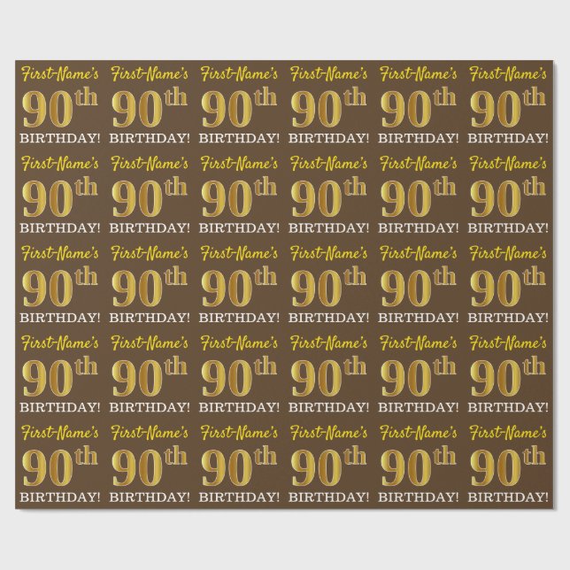 Brown, Imitation Guld ser "90:e BIRTHDAY" Presentpapper (Platt)