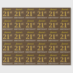 Brown, Imitation Guld titta "21:a BIRTHDAY" Presentpapper