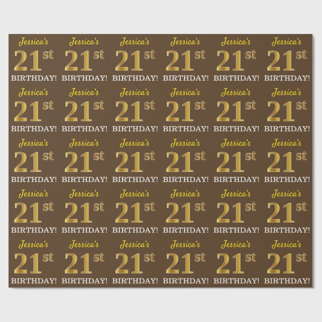 Brown, Imitation Guld titta "21:a BIRTHDAY" Presentpapper (Platt)