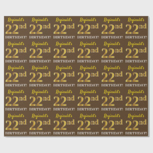 Brown, Imitation Guld titta "22:a BIRTHDAY" Presentpapper