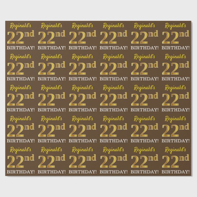 Brown, Imitation Guld titta "22:a BIRTHDAY" Presentpapper (Platt)