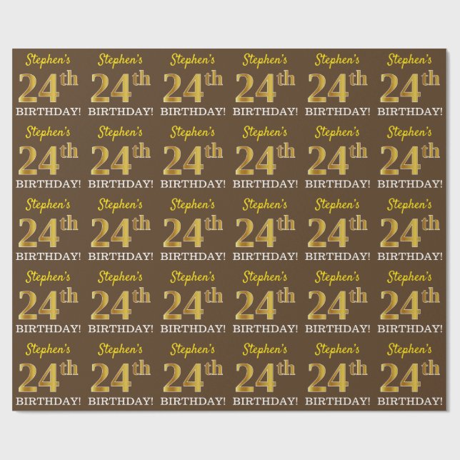 Brown, Imitation Guld titta "24:e BIRTHDAY" Presentpapper (Platt)