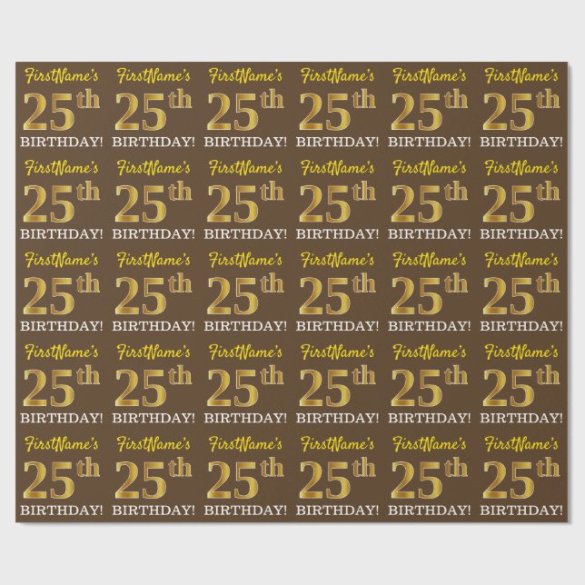 Brown, Imitation Guld titta "25:e BIRTHDAY" Presentpapper (Platt)
