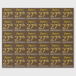 Brown, Imitation Guld titta "27:e BIRTHDAY" Presentpapper