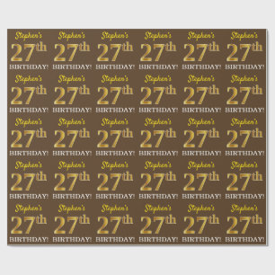 Brown, Imitation Guld titta "27:e BIRTHDAY" Presentpapper