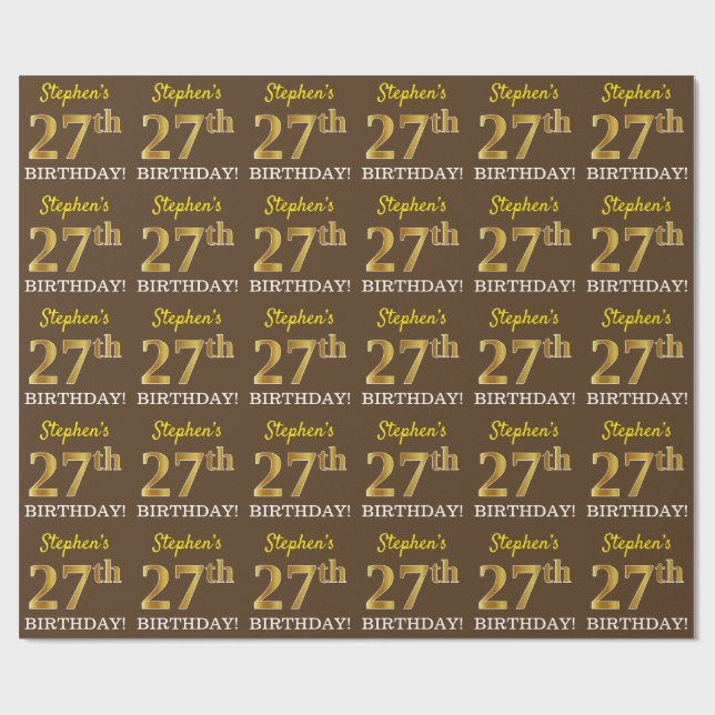 Brown, Imitation Guld titta "27:e BIRTHDAY" Presentpapper (Platt)