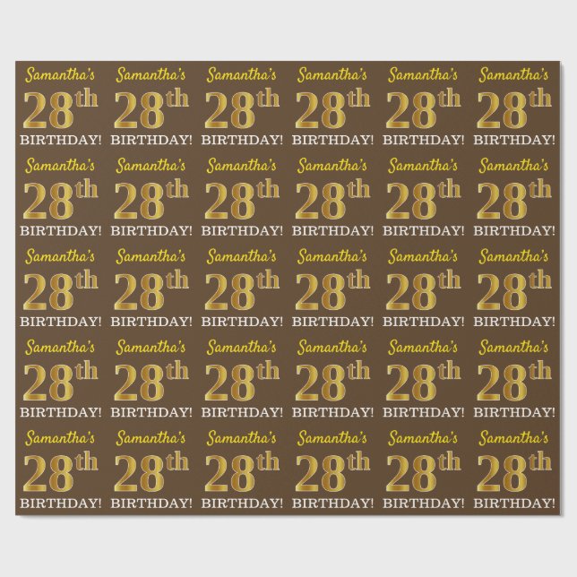 Brown, Imitation Guld titta "28:e BIRTHDAY" Presentpapper (Platt)