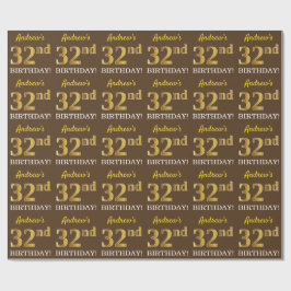 Brown, Imitation Guld titta "32:a BIRTHDAY" Presentpapper
