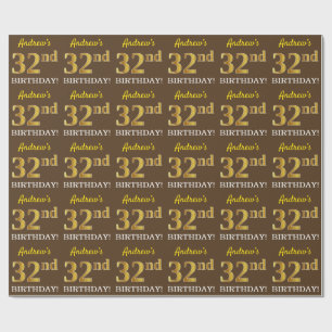 Brown, Imitation Guld titta "32:a BIRTHDAY" Presentpapper