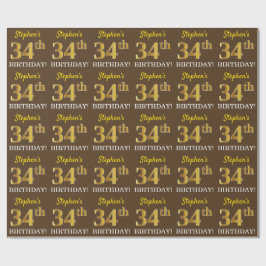 Brown, Imitation Guld titta "34:e BIRTHDAY" Presentpapper
