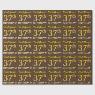 Brown, Imitation Guld titta "37:e BIRTHDAY" Presentpapper