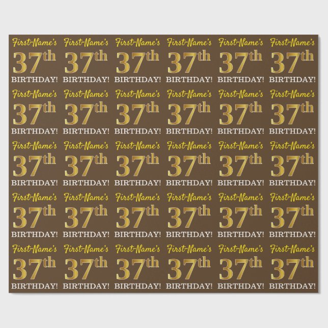 Brown, Imitation Guld titta "37:e BIRTHDAY" Presentpapper (Platt)