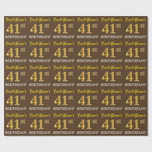 Brown, Imitation Guld titta "41:a BIRTHDAY" Presentpapper (Platt)