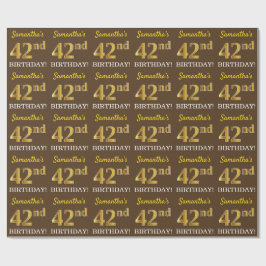 Brown, Imitation Guld titta "42:a BIRTHDAY" Presentpapper