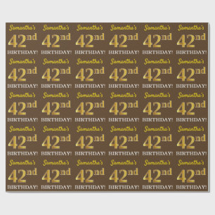 Brown, Imitation Guld titta "42:a BIRTHDAY" Presentpapper