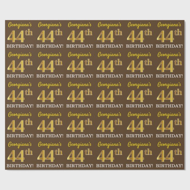 Brown, Imitation Guld titta "44:e BIRTHDAY" Presentpapper (Platt)