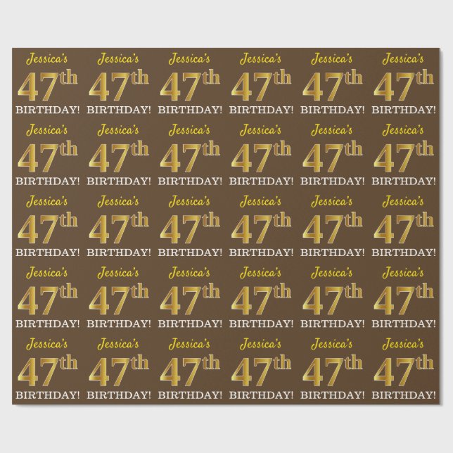 Brown, Imitation Guld titta "47:e BIRTHDAY" Presentpapper (Platt)
