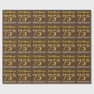 Brown, Imitation Guld titta "75:e BIRTHDAY" Presentpapper