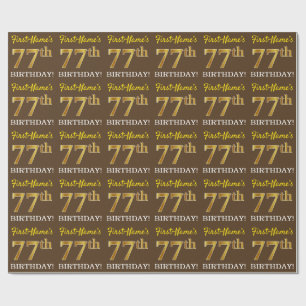 Brown, Imitation Guld titta "77:e BIRTHDAY" Presentpapper