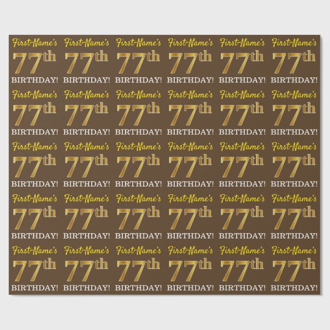 Brown, Imitation Guld titta "77:e BIRTHDAY" Presentpapper (Platt)