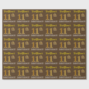 Brown, Imitation Guld tittar "11:e BIRTHDAY" Presentpapper