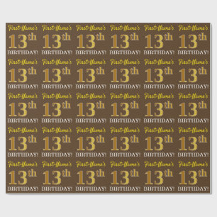 Brown, Imitation Guld tittar "13:e BIRTHDAY" Presentpapper