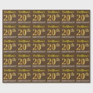 Brown, Imitation Guld tittar "20:e BIRTHDAY" Presentpapper