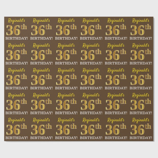 Brown, Imitation Guld tittar "36:e BIRTHDAY" Presentpapper (Platt)