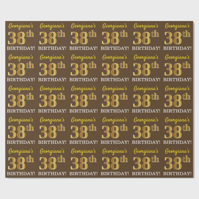 Brown, Imitation Guld tittar "38:e BIRTHDAY" Presentpapper (Platt)