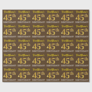 Brown, Imitation Guld tittar "45:e BIRTHDAY" Presentpapper