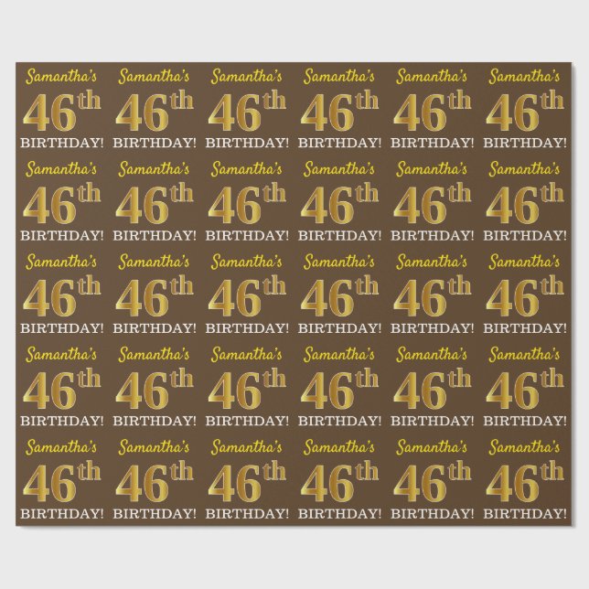 Brown, Imitation Guld tittar "46:e BIRTHDAY" Presentpapper (Platt)