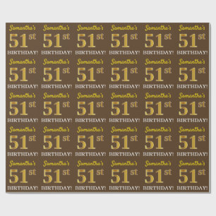 Brown, Imitation Guld tittar "51:a BIRTHDAY" Presentpapper