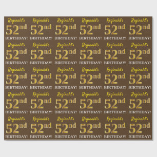 Brown, Imitation Guld tittar "52:a BIRTHDAY" Presentpapper