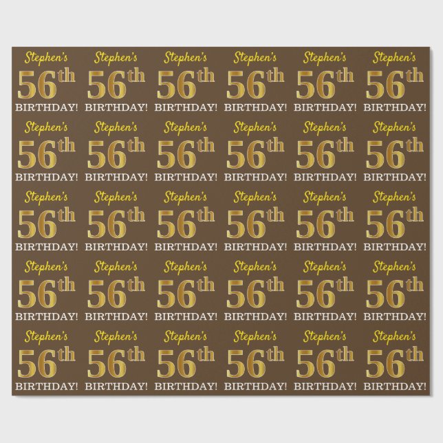 Brown, Imitation Guld tittar "56:e BIRTHDAY" Presentpapper (Platt)