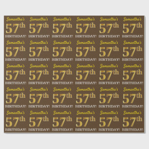 Brown, Imitation Guld tittar "57:e BIRTHDAY" Presentpapper