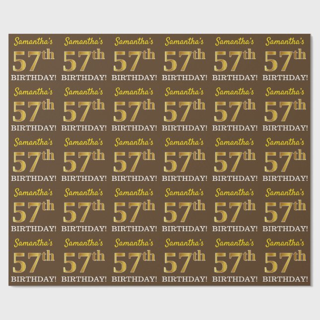 Brown, Imitation Guld tittar "57:e BIRTHDAY" Presentpapper (Platt)