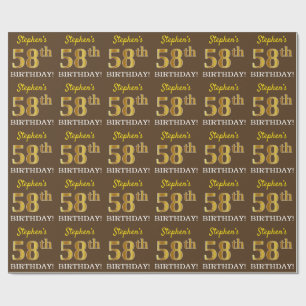Brown, Imitation Guld tittar "58:e BIRTHDAY" Presentpapper