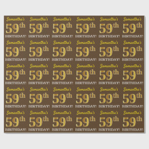Brown, Imitation Guld tittar "59:e BIRTHDAY" Presentpapper