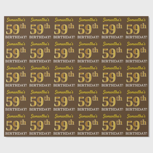 Brown, Imitation Guld tittar "59:e BIRTHDAY" Presentpapper (Platt)