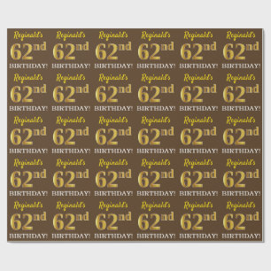 Brown, Imitation Guld tittar "62:a BIRTHDAY" Presentpapper