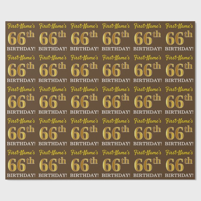 Brown, Imitation Guld tittar "66:e BIRTHDAY" Presentpapper (Platt)