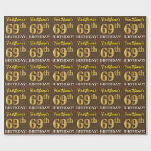 Brown, Imitation Guld tittar "69:e BIRTHDAY" Presentpapper