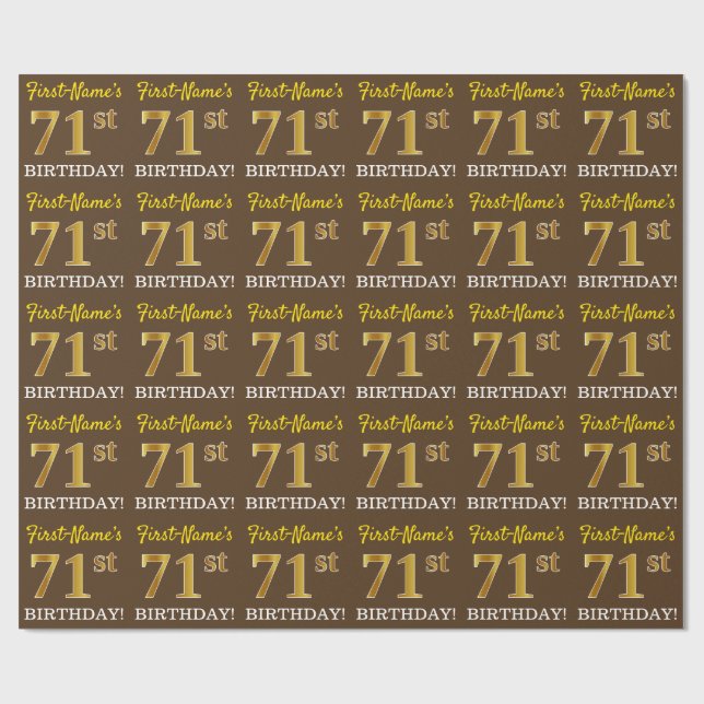 Brown, Imitation Guld tittar "71:a BIRTHDAY" Presentpapper (Platt)