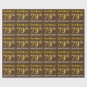 Brown, Imitation Guld tittar "79:e BIRTHDAY" Presentpapper