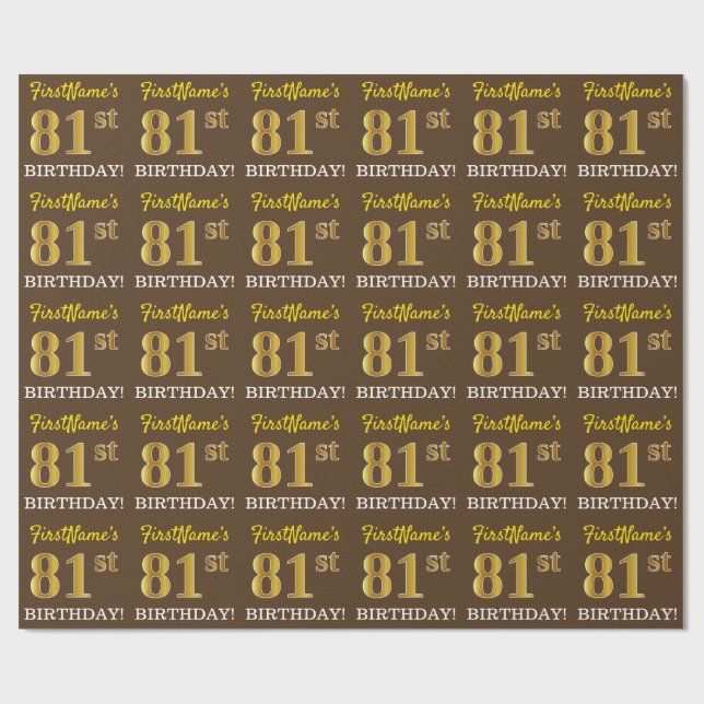 Brown, Imitation Guld tittar "81:a BIRTHDAY" Presentpapper (Platt)