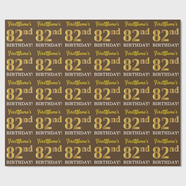 Brown, Imitation Guld tittar "82:a BIRTHDAY" Presentpapper (Platt)