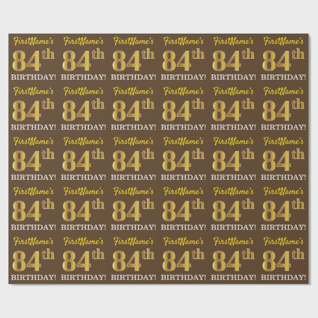 Brown, Imitation Guld tittar "84:e BIRTHDAY" Presentpapper (Platt)