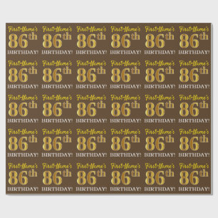 Brown, Imitation Guld tittar "86:e BIRTHDAY" Presentpapper