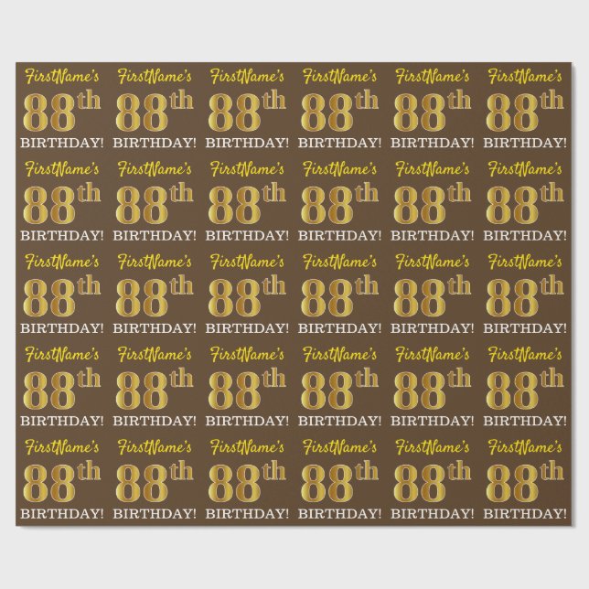 Brown, Imitation Guld tittar "88:e BIRTHDAY" Presentpapper (Platt)