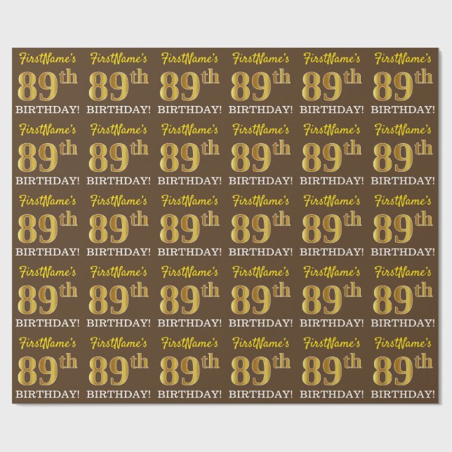 Brown, Imitation Guld tittar "89:e BIRTHDAY" Presentpapper (Platt)